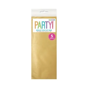 5pk Metallic Gold Tissue Gift Wrap Sheets 51x66cm