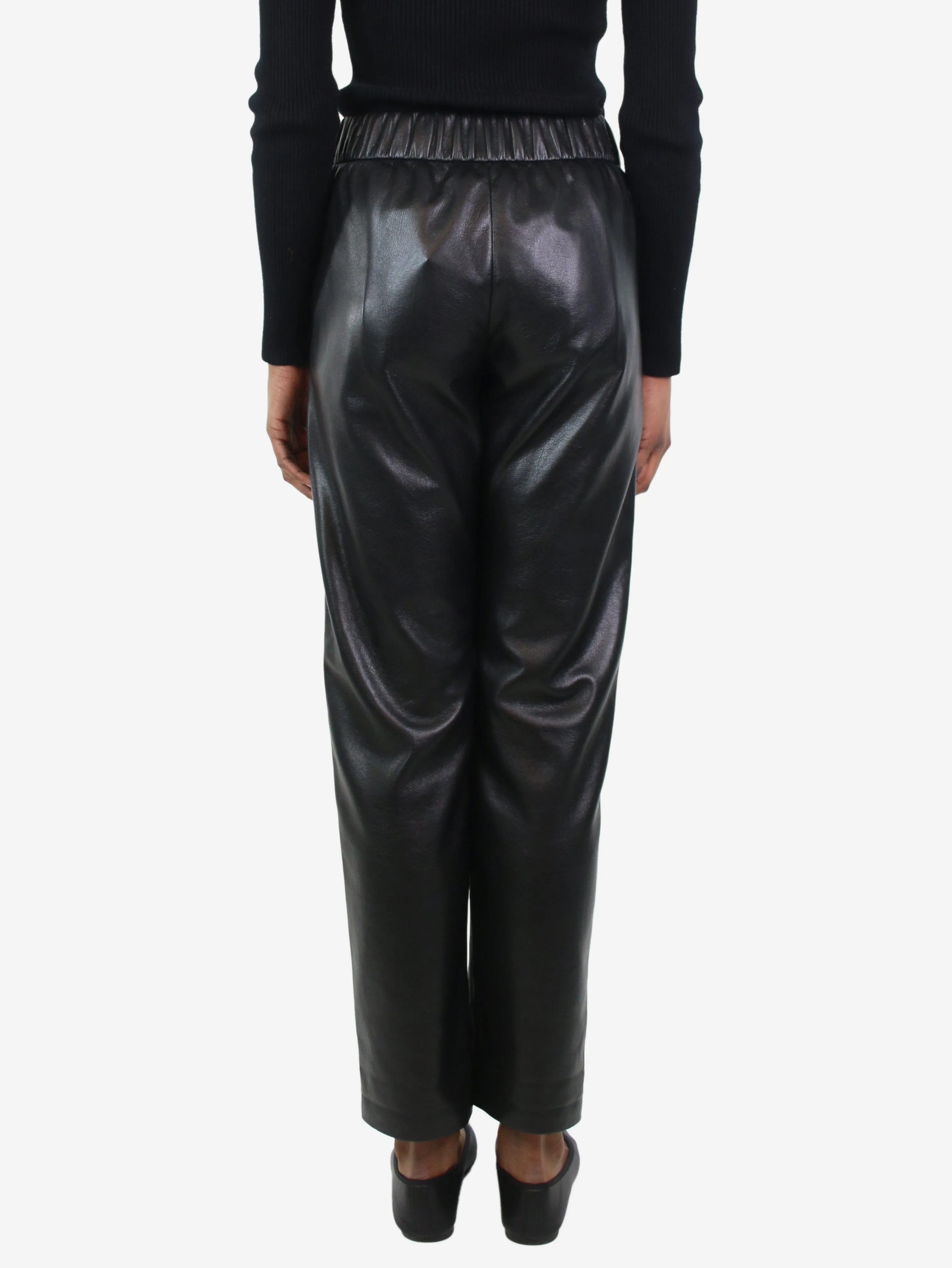 Black elasticated faux-leather trousers - size XS