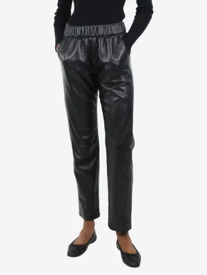 Black elasticated faux-leather trousers - size XS
