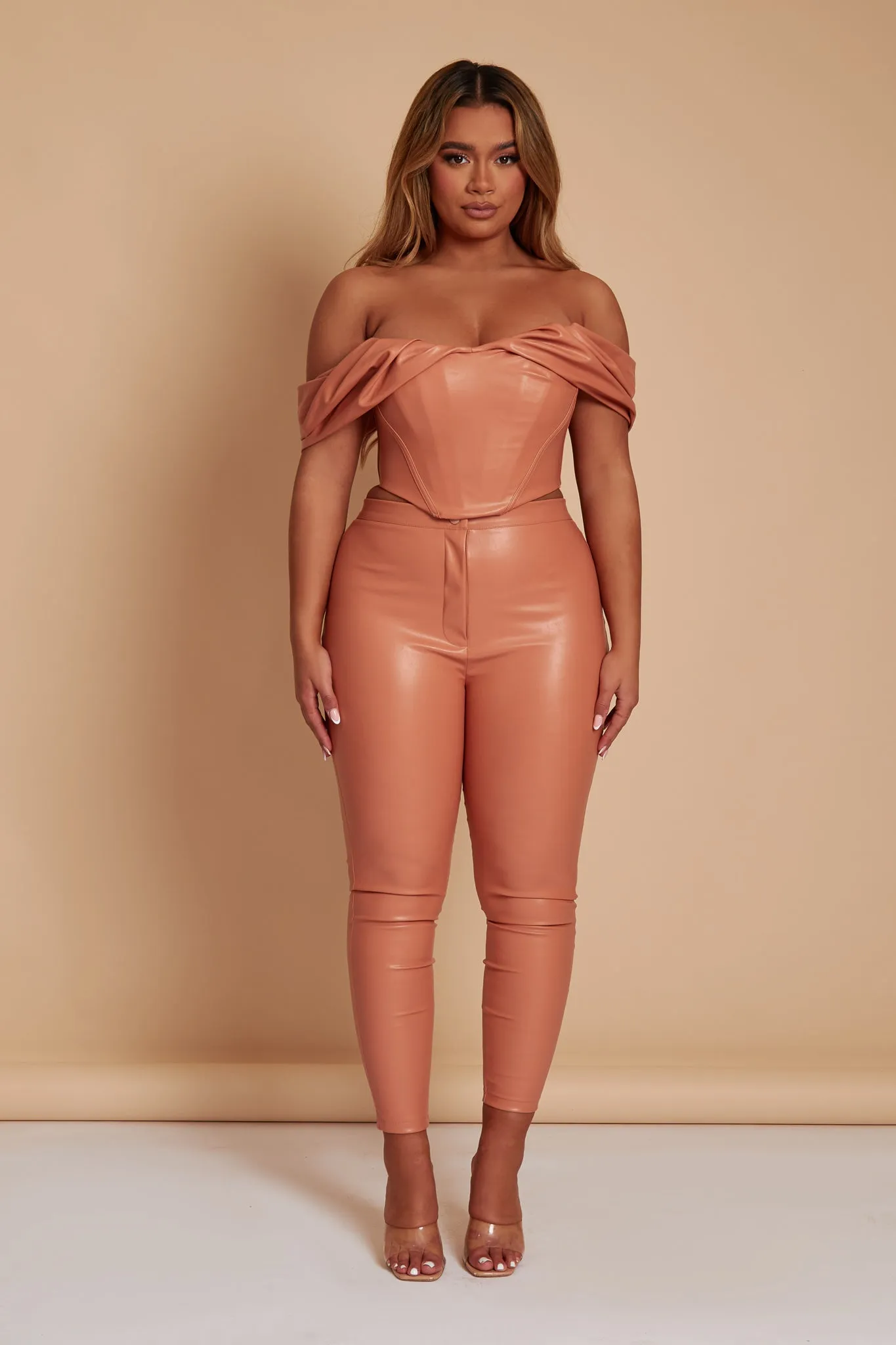 Brick skinny leather trousers