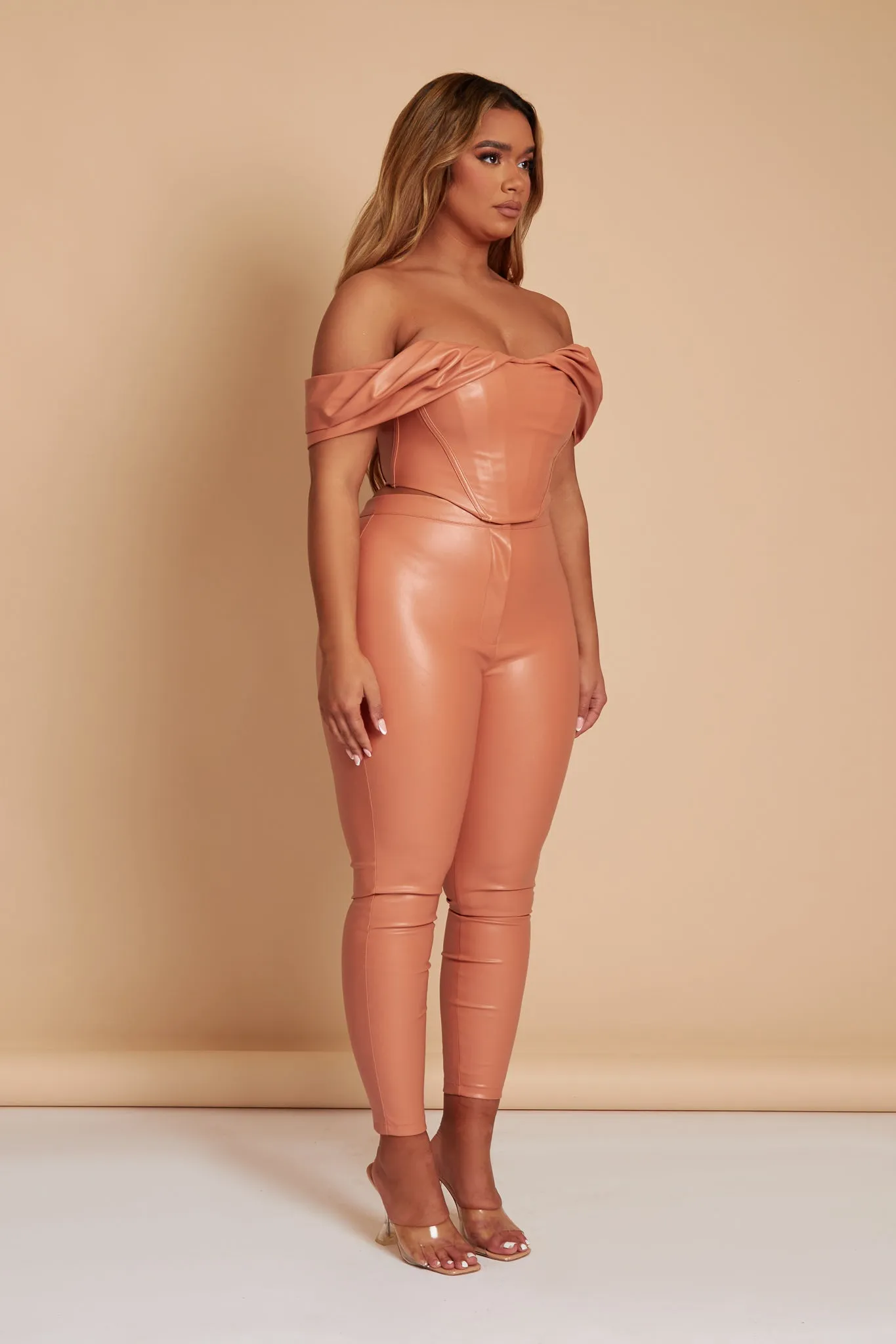Brick skinny leather trousers