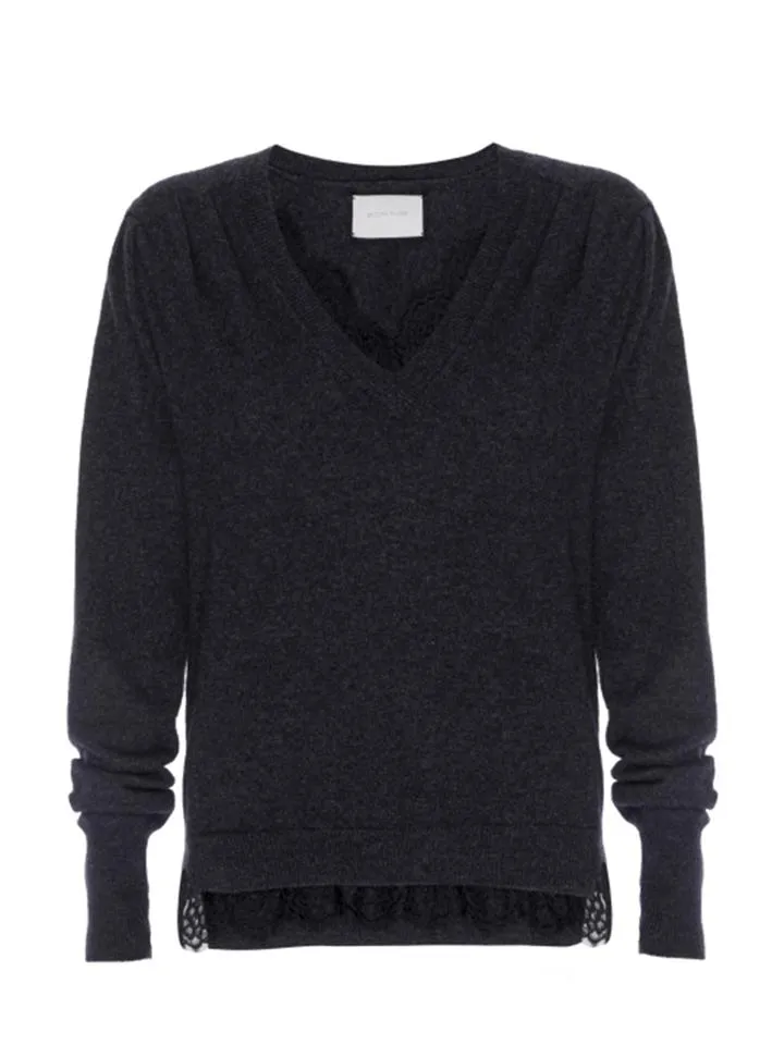 Brochu Walker - Marcella Lace Vee Looker in Dark Charcoal Melange w/ Black Lace