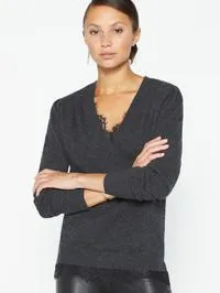 Brochu Walker - Marcella Lace Vee Looker in Dark Charcoal Melange w/ Black Lace