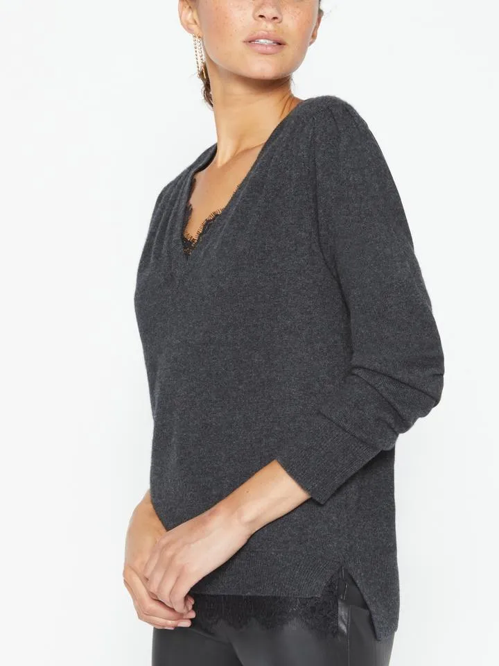 Brochu Walker - Marcella Lace Vee Looker in Dark Charcoal Melange w/ Black Lace