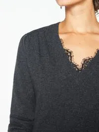 Brochu Walker - Marcella Lace Vee Looker in Dark Charcoal Melange w/ Black Lace