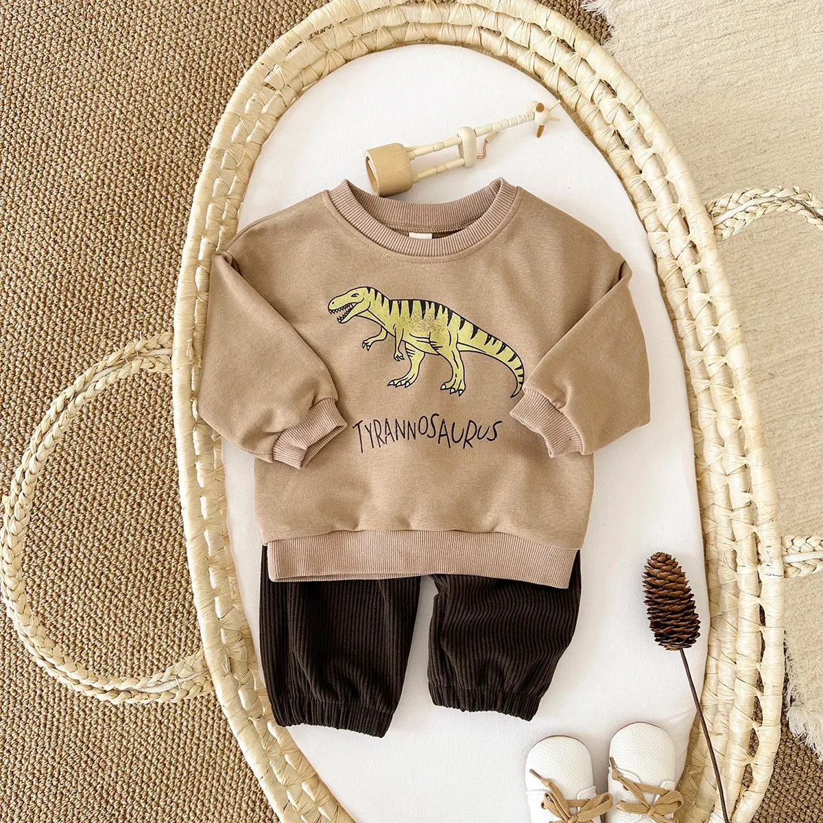 Dinosaur Print Pullover & Corduroy Trousers Set