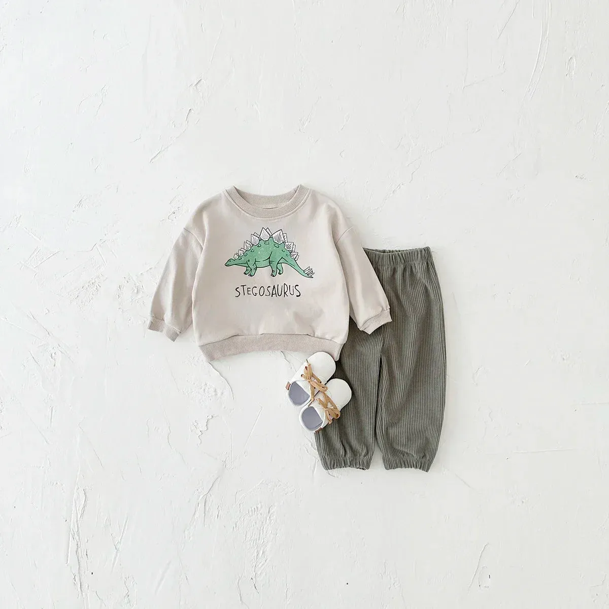 Dinosaur Print Pullover & Corduroy Trousers Set