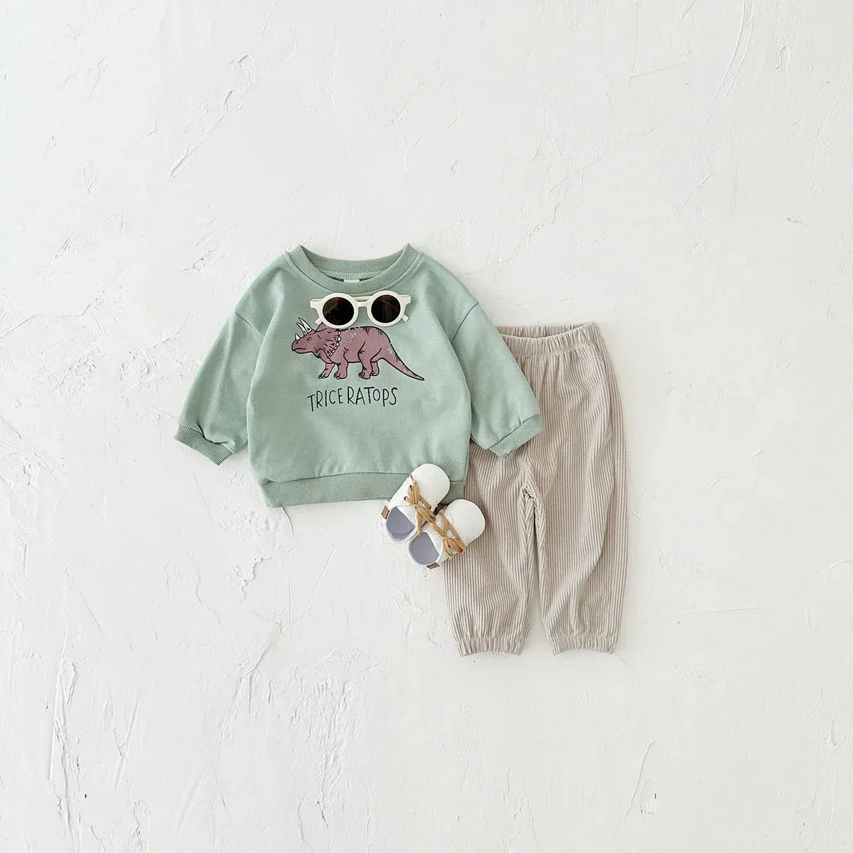 Dinosaur Print Pullover & Corduroy Trousers Set