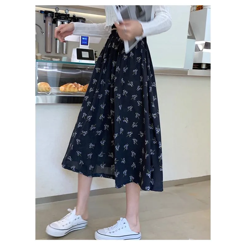 Floral Print Slimming Plus Mesh Skirt