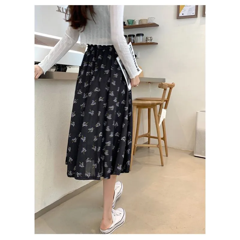 Floral Print Slimming Plus Mesh Skirt