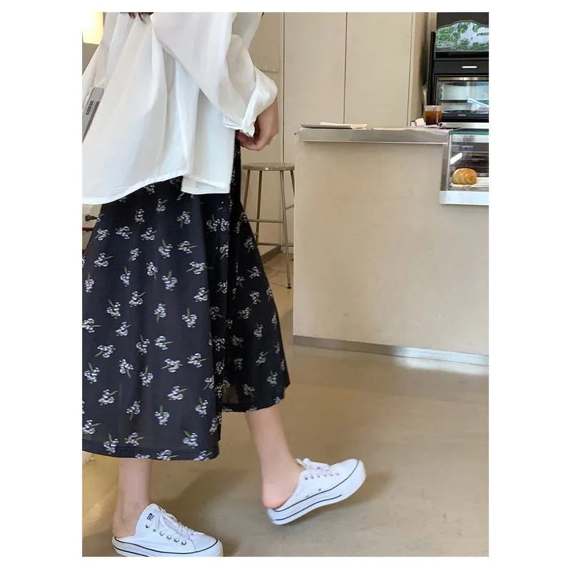 Floral Print Slimming Plus Mesh Skirt