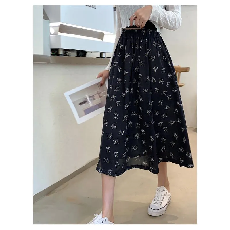 Floral Print Slimming Plus Mesh Skirt
