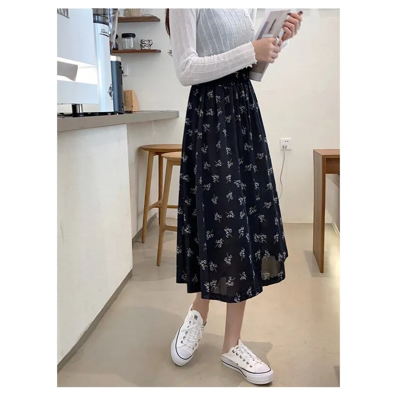 Floral Print Slimming Plus Mesh Skirt