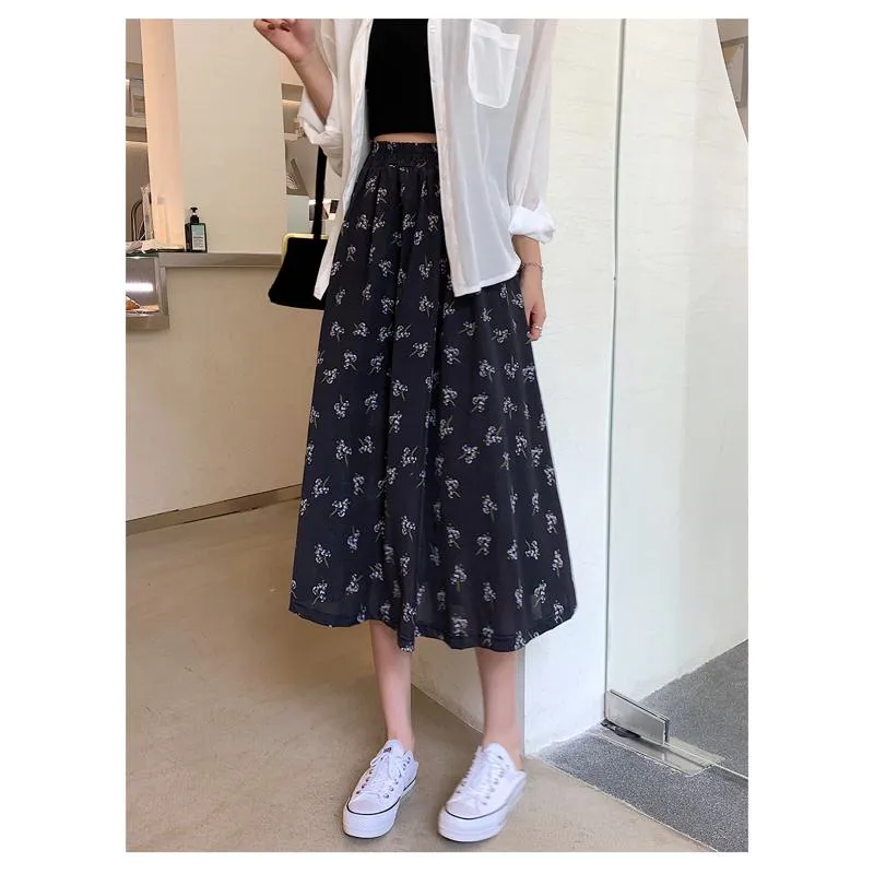 Floral Print Slimming Plus Mesh Skirt
