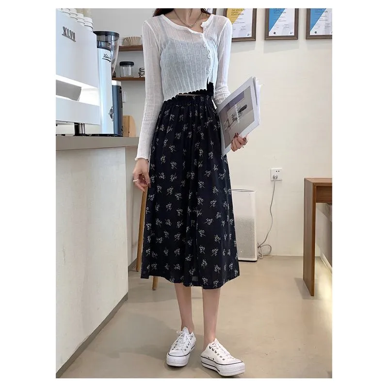 Floral Print Slimming Plus Mesh Skirt