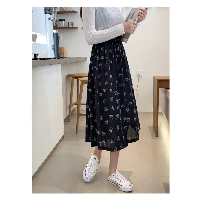 Floral Print Slimming Plus Mesh Skirt