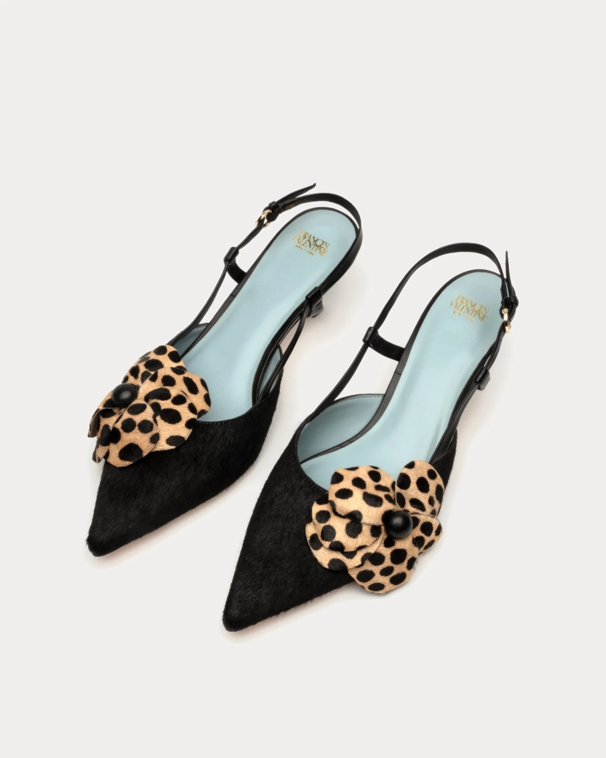 Flower Kitten Heel Black Haircalf