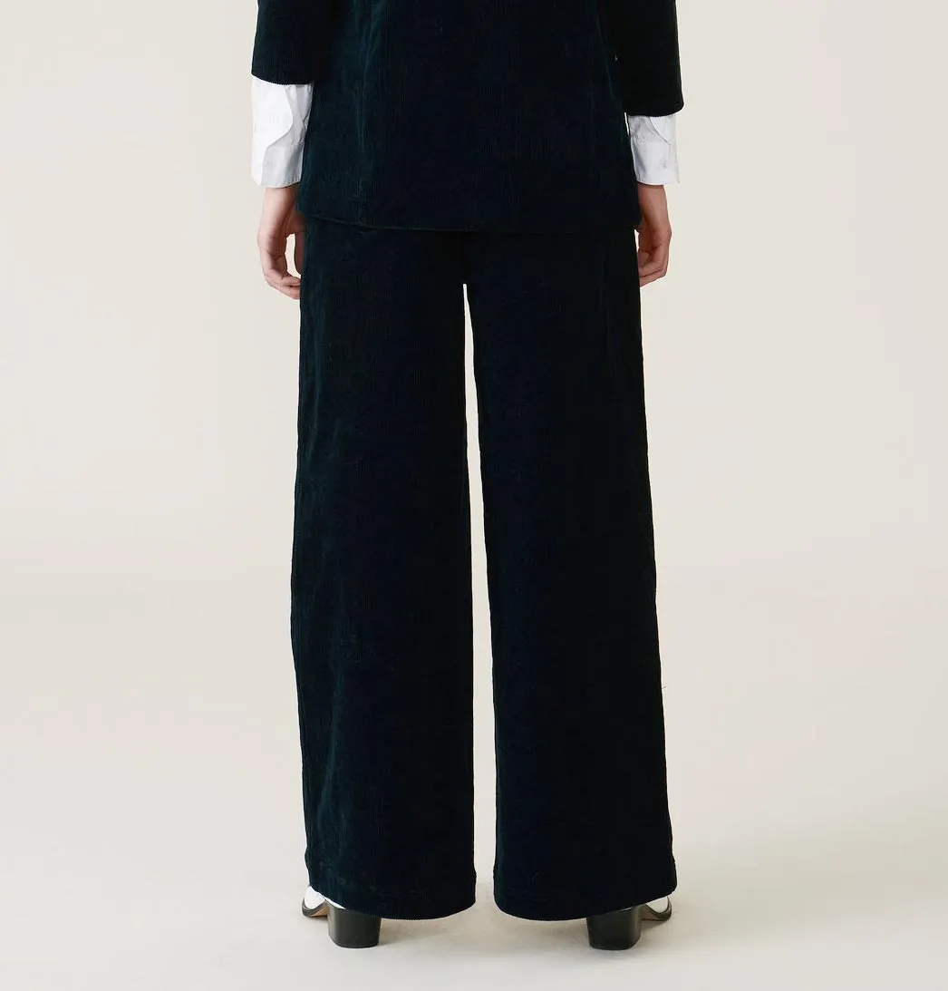 Stretch Corduroy Wide Pants by Ganni in Total Eclipse Color
