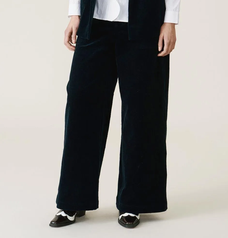 Stretch Corduroy Wide Pants by Ganni in Total Eclipse Color