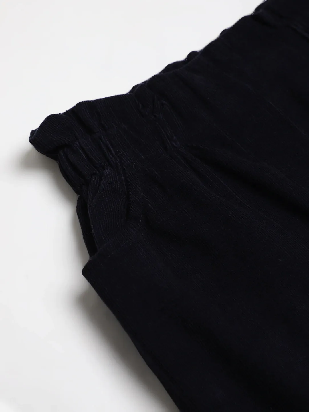 Girls Navy Corduroy Paper Bag Pants