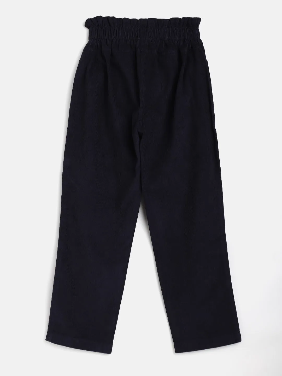 Girls Navy Corduroy Paper Bag Pants