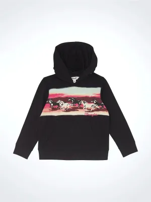Stylish Girls Wrangler Horse Print Border Hoodie