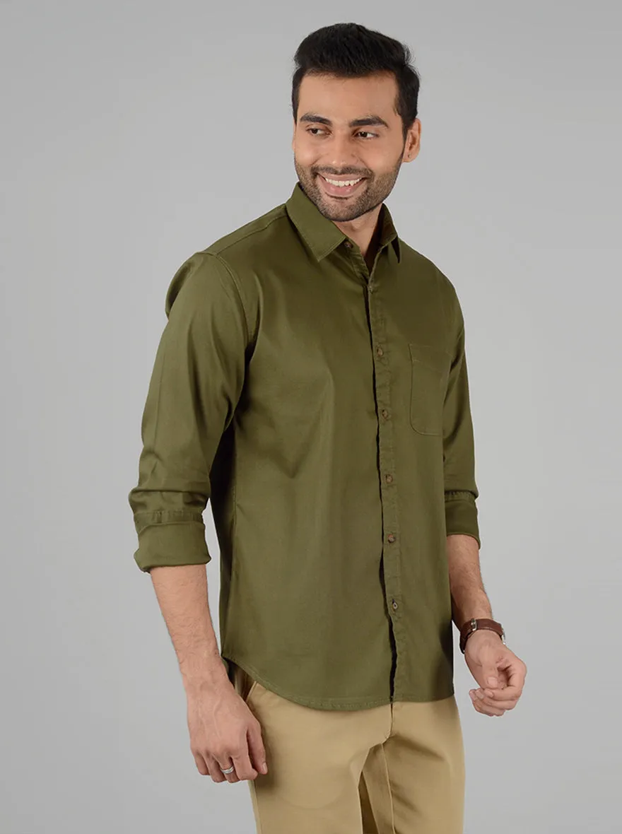 Green Solid Slim Fit Casual Shirt | Greenfibre