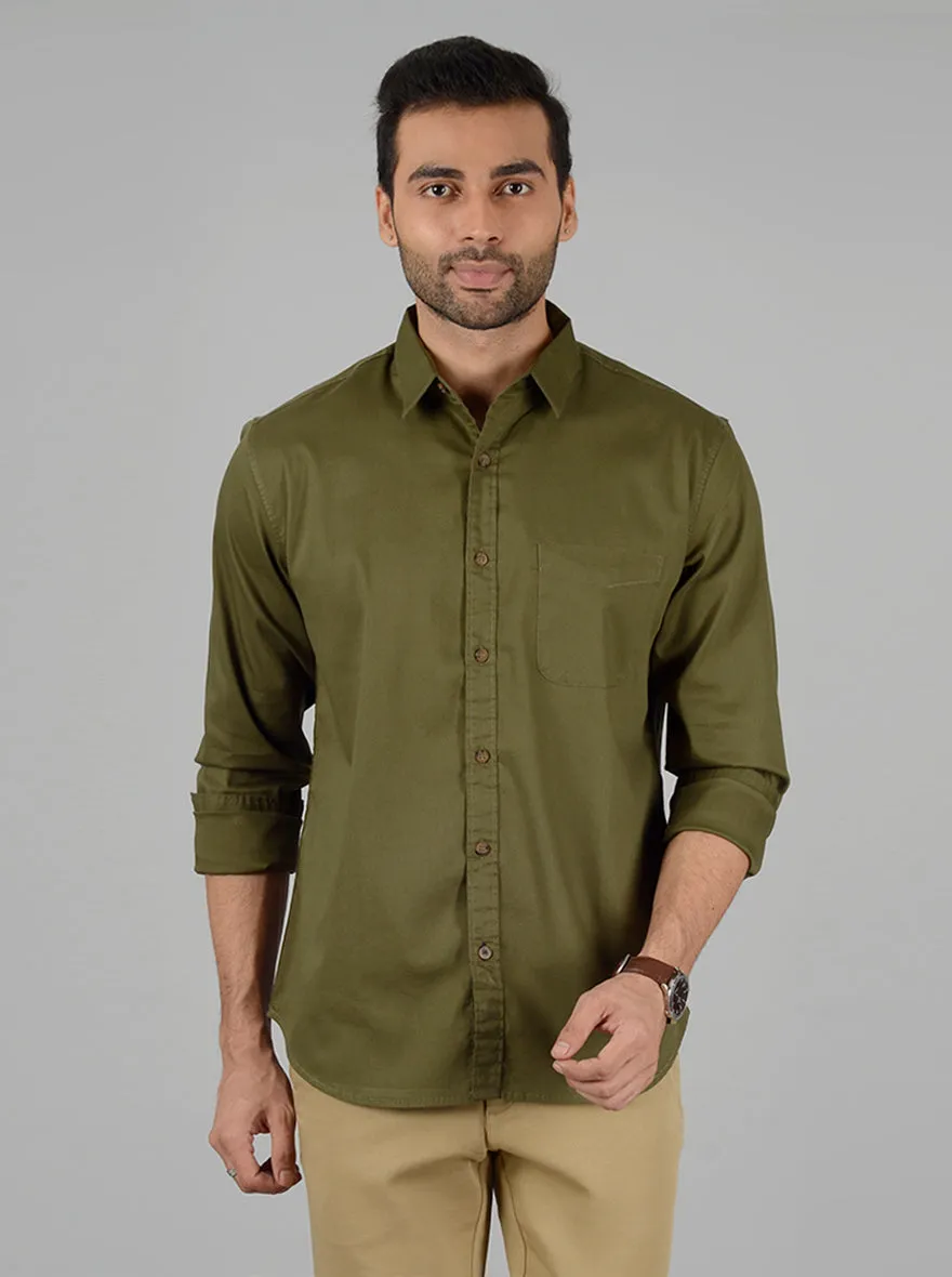 Green Solid Slim Fit Casual Shirt | Greenfibre
