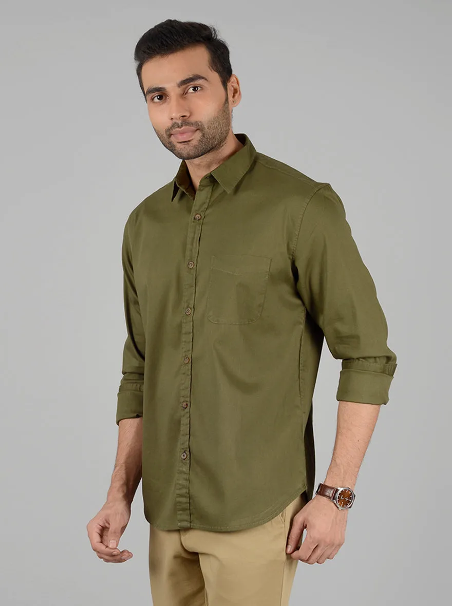 Green Solid Slim Fit Casual Shirt | Greenfibre