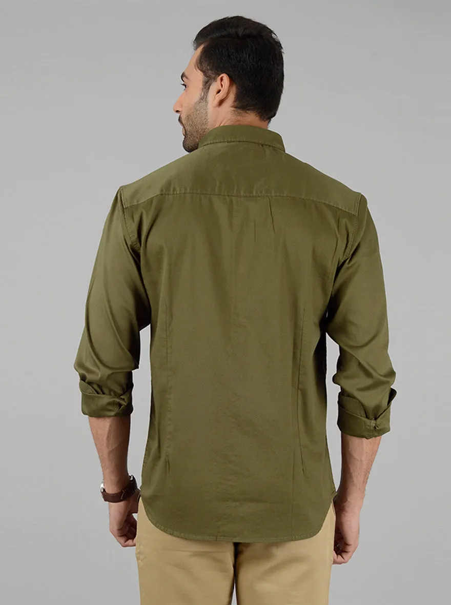 Green Solid Slim Fit Casual Shirt | Greenfibre