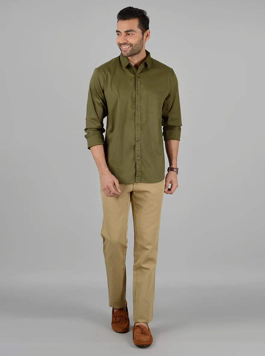 Green Solid Slim Fit Casual Shirt | Greenfibre
