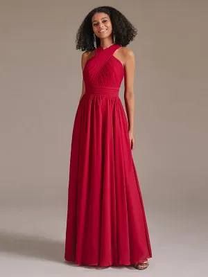 Halter Crisscross A Line Pleated Chiffon Bridesmaid Dresses