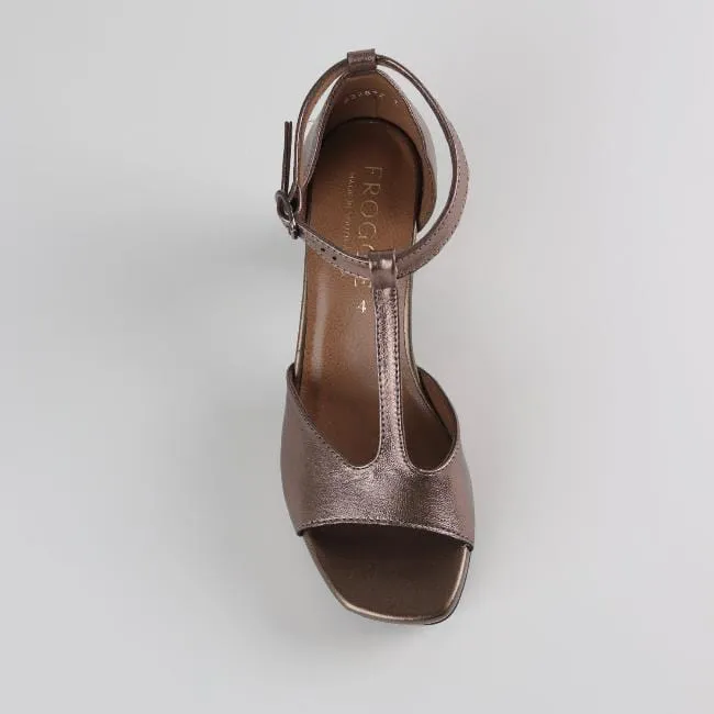 High Heel Platform T-Bar Sandal in Lead Metallic - 12677