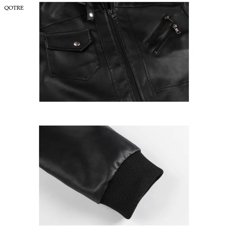 Hooded Stand-Up Collar Detachable Leather Jacket