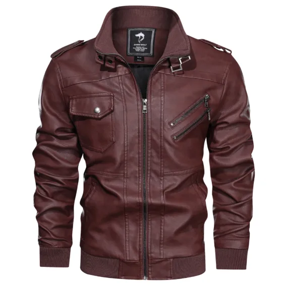 Hooded Stand-Up Collar Detachable Leather Jacket