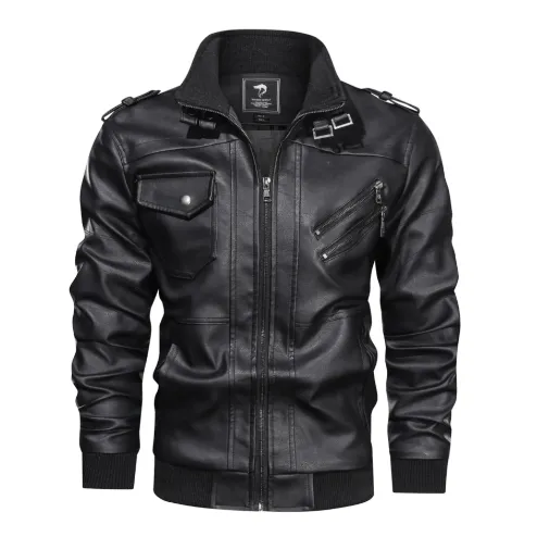 Hooded Stand-Up Collar Detachable Leather Jacket