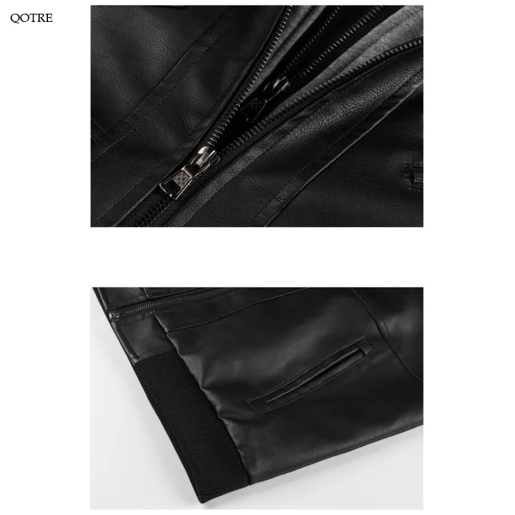 Hooded Stand-Up Collar Detachable Leather Jacket
