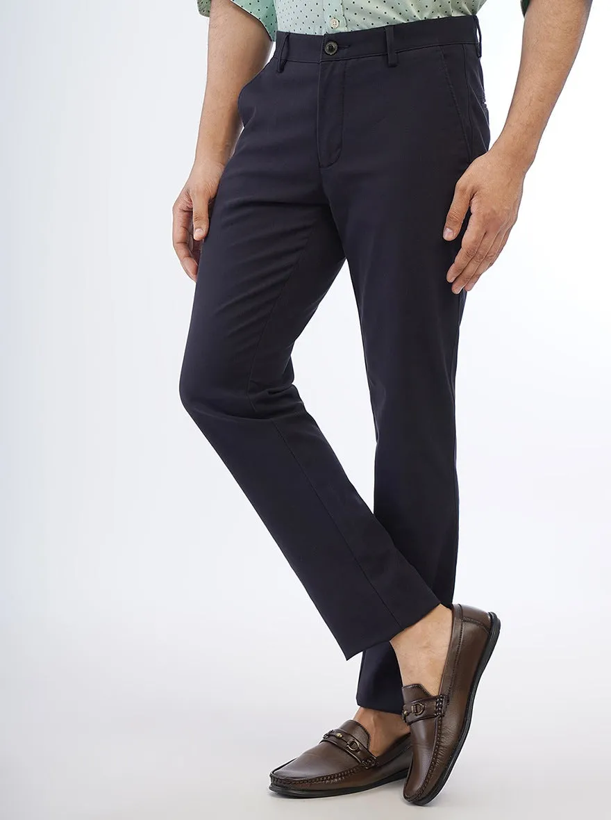 Navy Solid Uno Fit Casual Trouser | JadeBlue