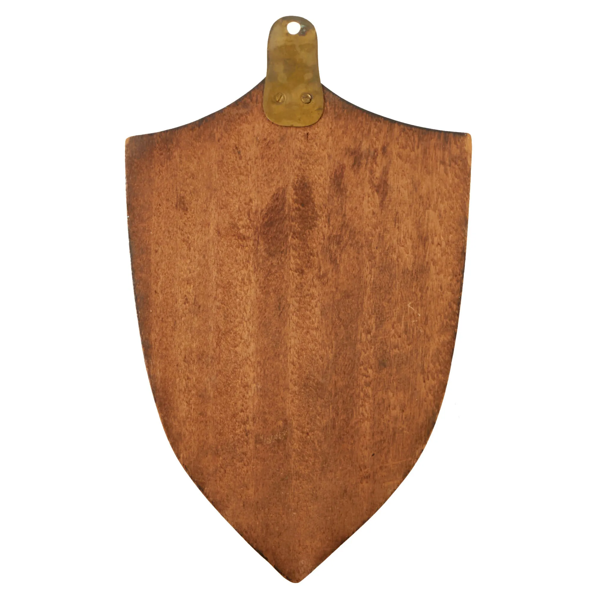Original British WWI Trench Art Wood Shield With Battle Damaged Steel Section From HMS Vindictive, Sunk During Zeebrugge Raid, As Featured In The Book “Trench Art, An Illustrated History” by Jane Kimball on Page 55