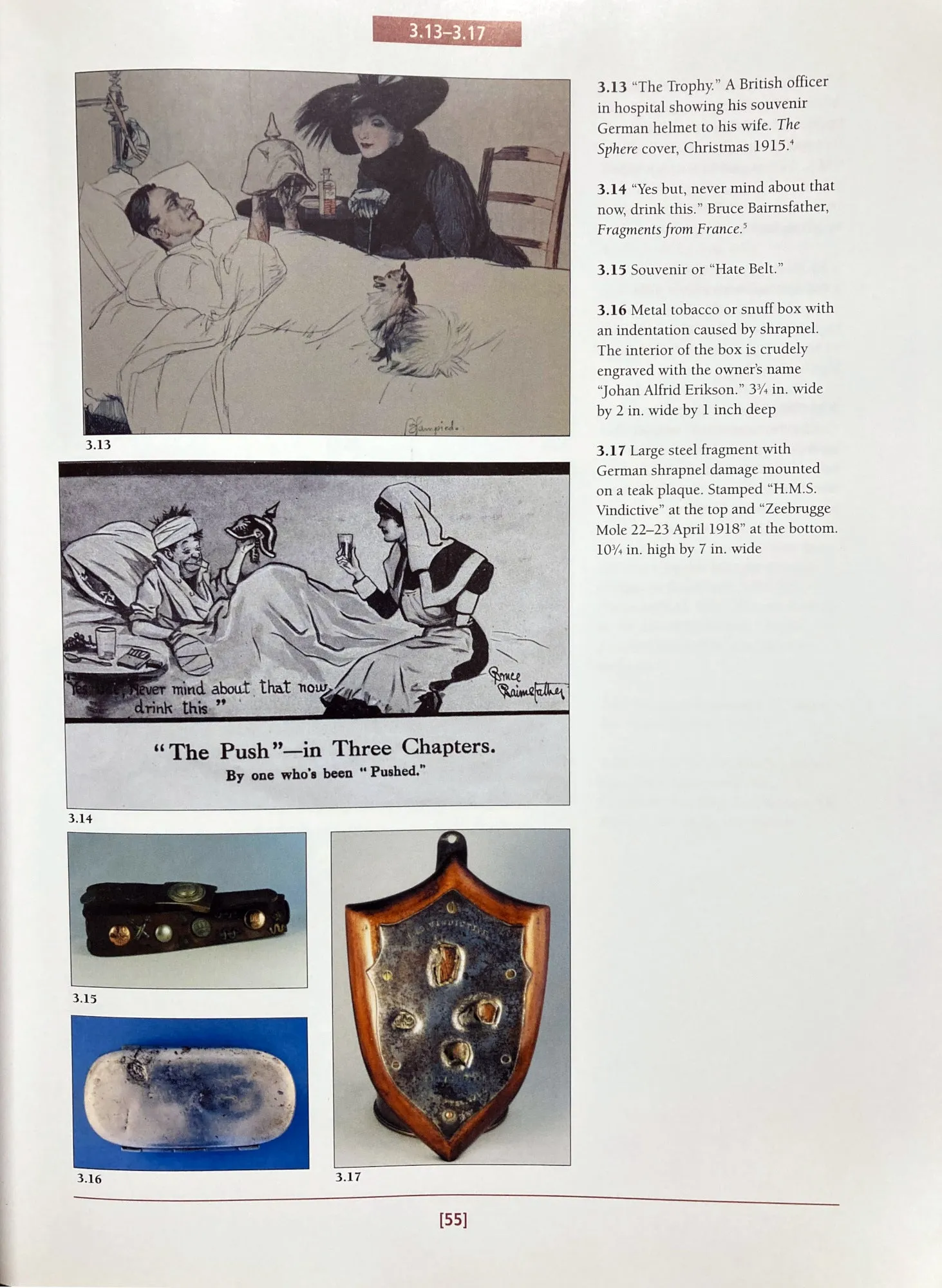 Original British WWI Trench Art Wood Shield With Battle Damaged Steel Section From HMS Vindictive, Sunk During Zeebrugge Raid, As Featured In The Book “Trench Art, An Illustrated History” by Jane Kimball on Page 55