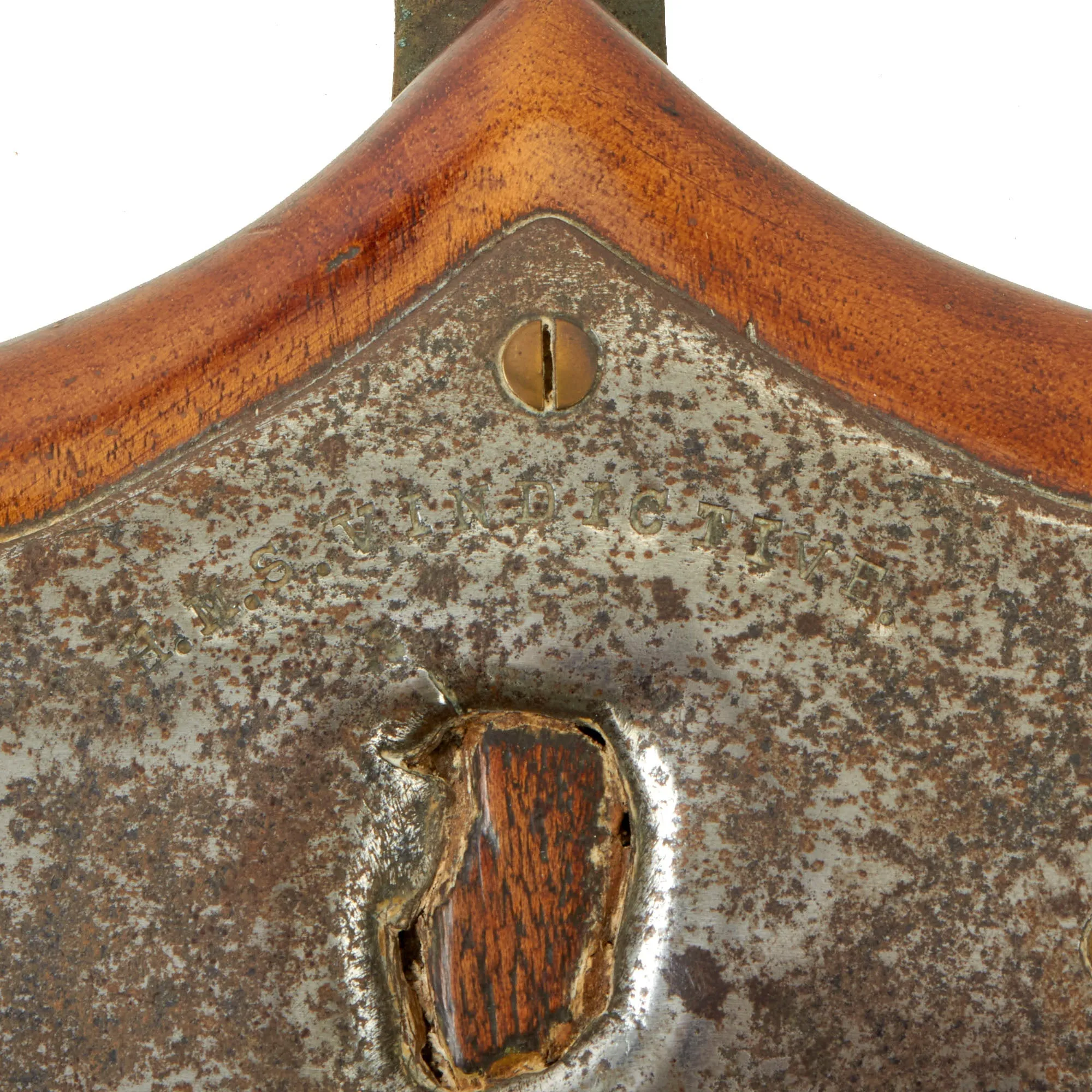 Original British WWI Trench Art Wood Shield With Battle Damaged Steel Section From HMS Vindictive, Sunk During Zeebrugge Raid, As Featured In The Book “Trench Art, An Illustrated History” by Jane Kimball on Page 55