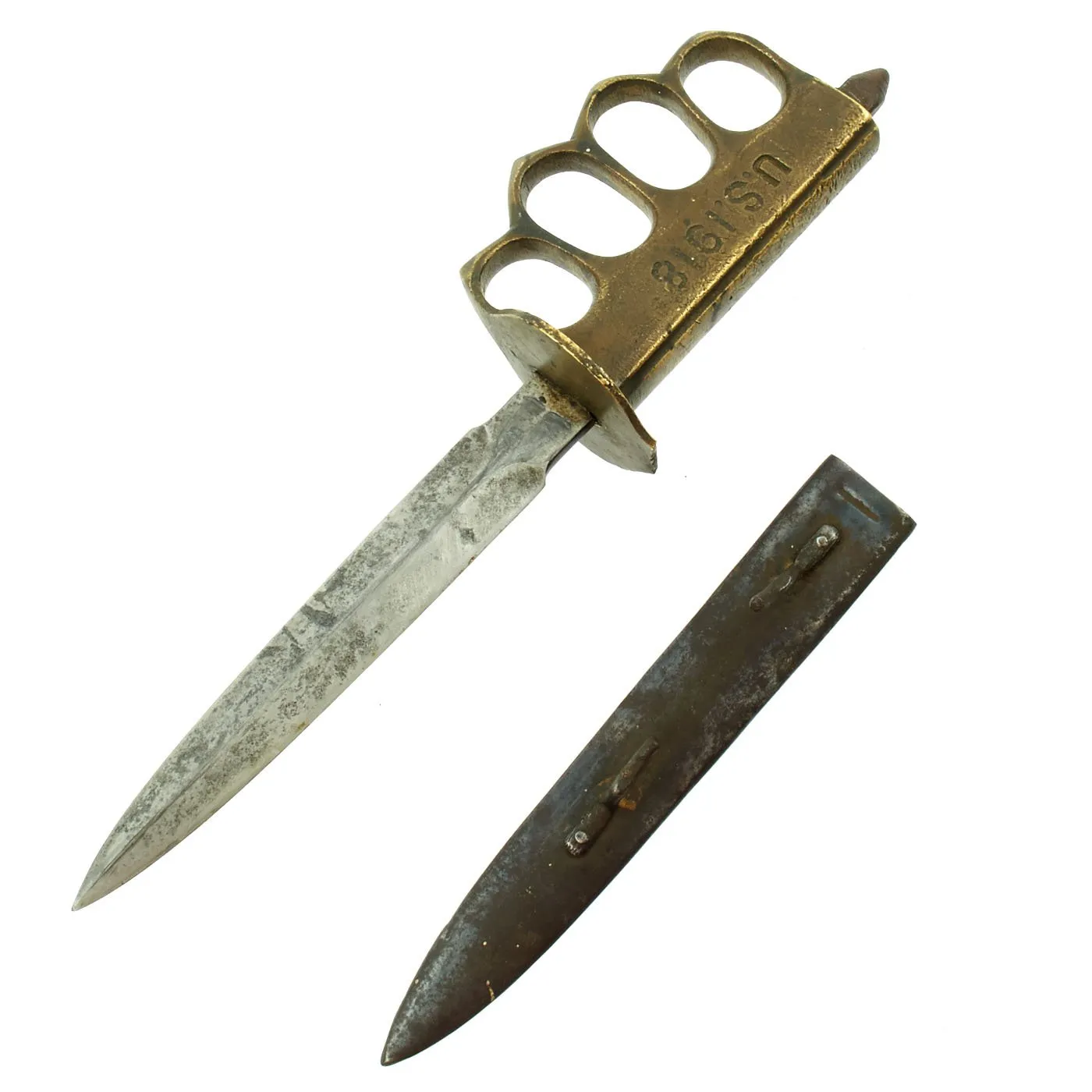 Original U.S. WWI Model 1918 Mark I AU LION Trench Knife with Scabbard