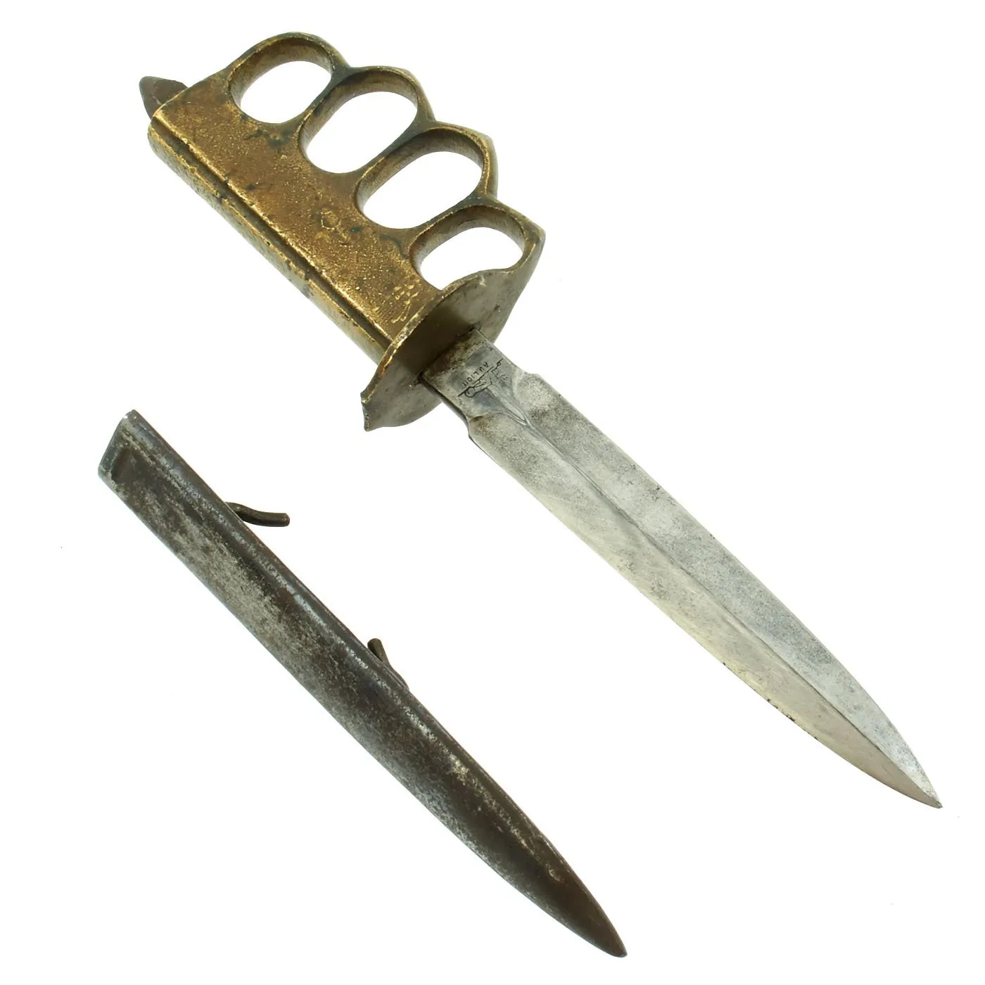 Original U.S. WWI Model 1918 Mark I AU LION Trench Knife with Scabbard