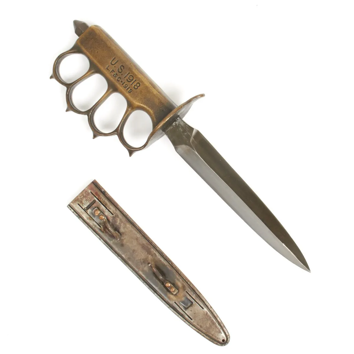 Original U.S. WWI Model 1918 Mark I Trench Knife by L.F. & C with Matching Scabbard- Unissued