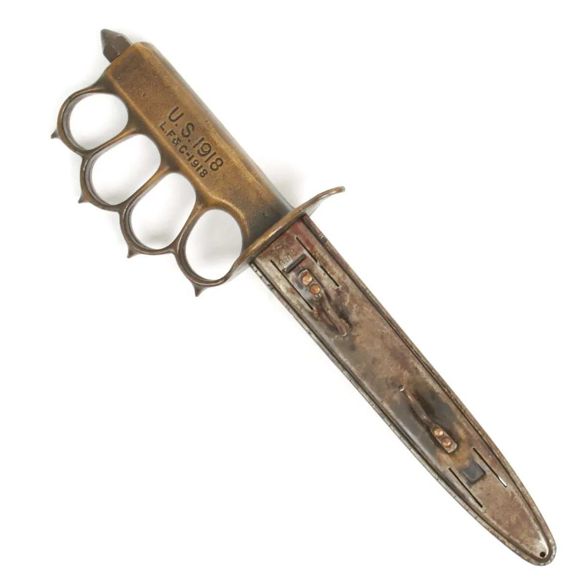 Original U.S. WWI Model 1918 Mark I Trench Knife by L.F. & C with Matching Scabbard- Unissued