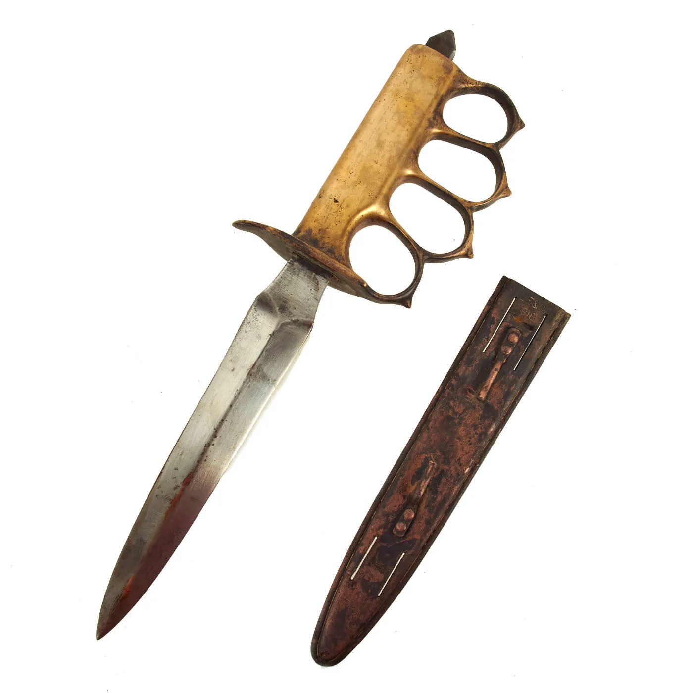 Original U.S. WWI Model 1918 Mark I Trench Knife by L.F. & C with Matching Scabbard - WWII Reissue Paratrooper Modified Type