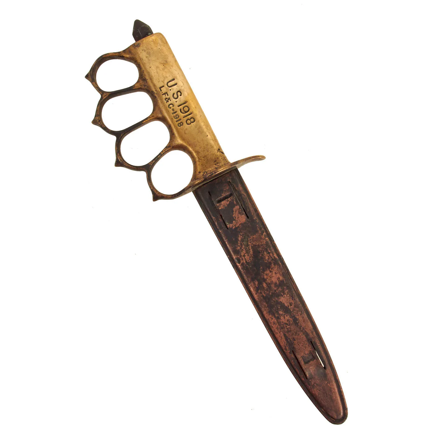 Original U.S. WWI Model 1918 Mark I Trench Knife by L.F. & C with Matching Scabbard - WWII Reissue Paratrooper Modified Type