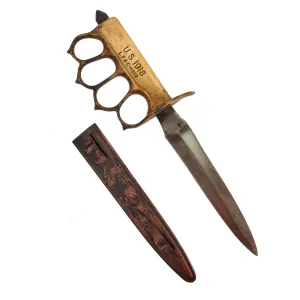 Original U.S. WWI Model 1918 Mark I Trench Knife by L.F. & C with Matching Scabbard - WWII Reissue Paratrooper Modified Type