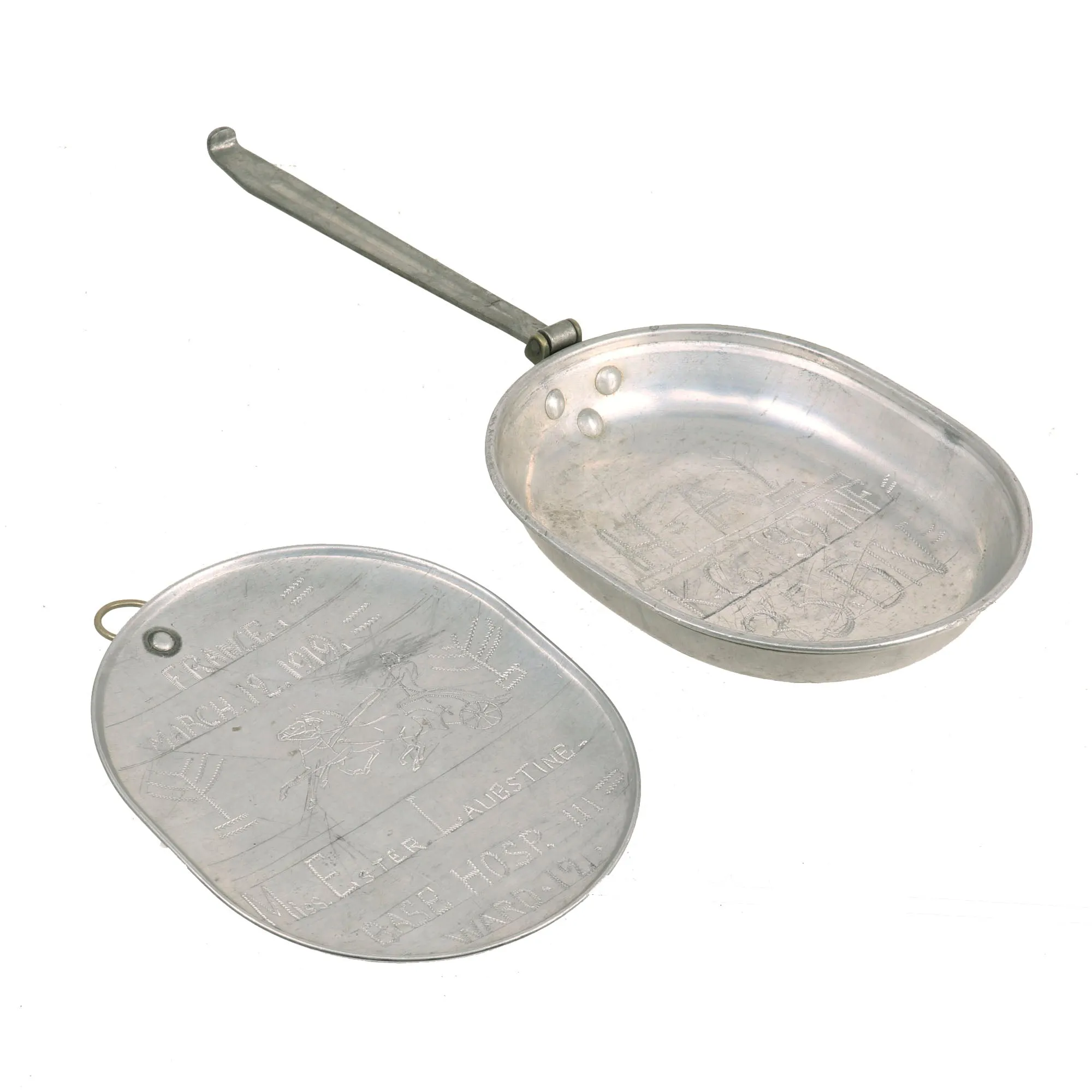 Original U.S. WWI Trench Art M1910 Mess Kit Dated 1918 Personalized by Ester Laubstine, K. Company of the 139th Infantry Regiment, 35th Infantry DIvision