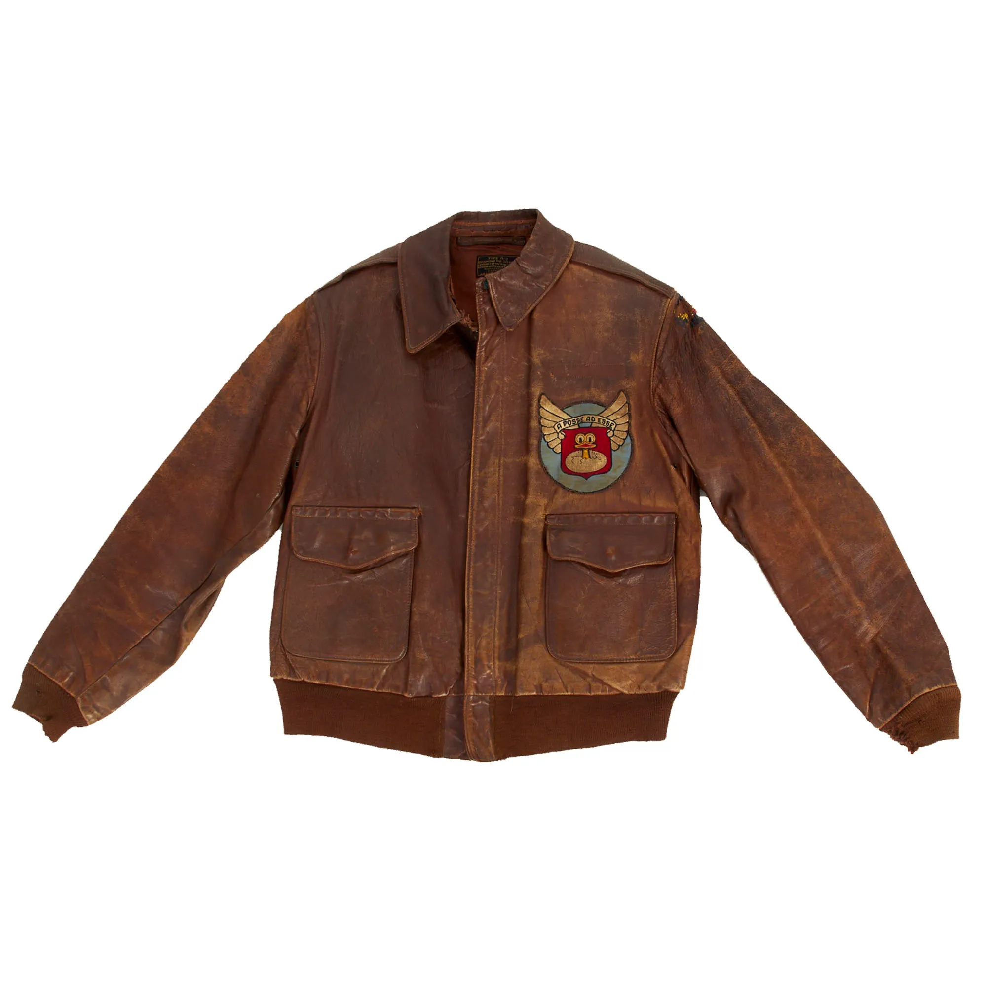 Original U.S. WWII 5th Flying Training Detachment, Ryan Airfield Patched A-2 Leather Flight Jacket